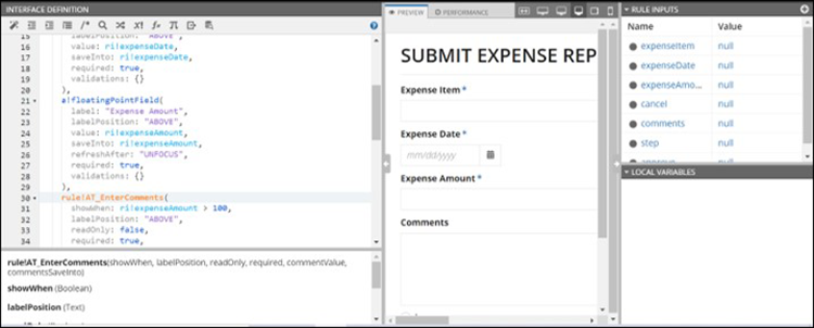 expense reporting low code interface